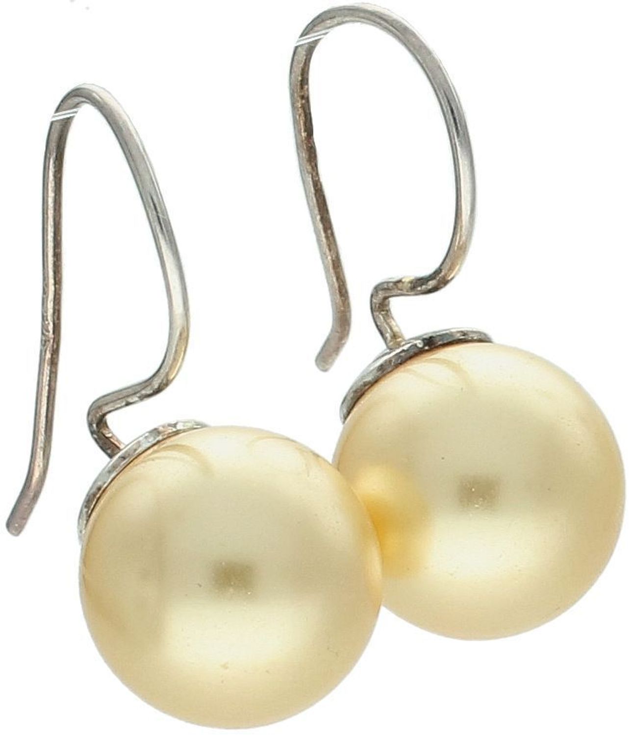 Kolczyki damskie srebrne 925 Swarovski KW 5818GO, zdobione złotą perłą. Długość 2,5 cm, szerokość 1,3 cm, zapięcie bigiel otwarty, waga 5,73 g. Eleganckie i trwałe.1.jpg